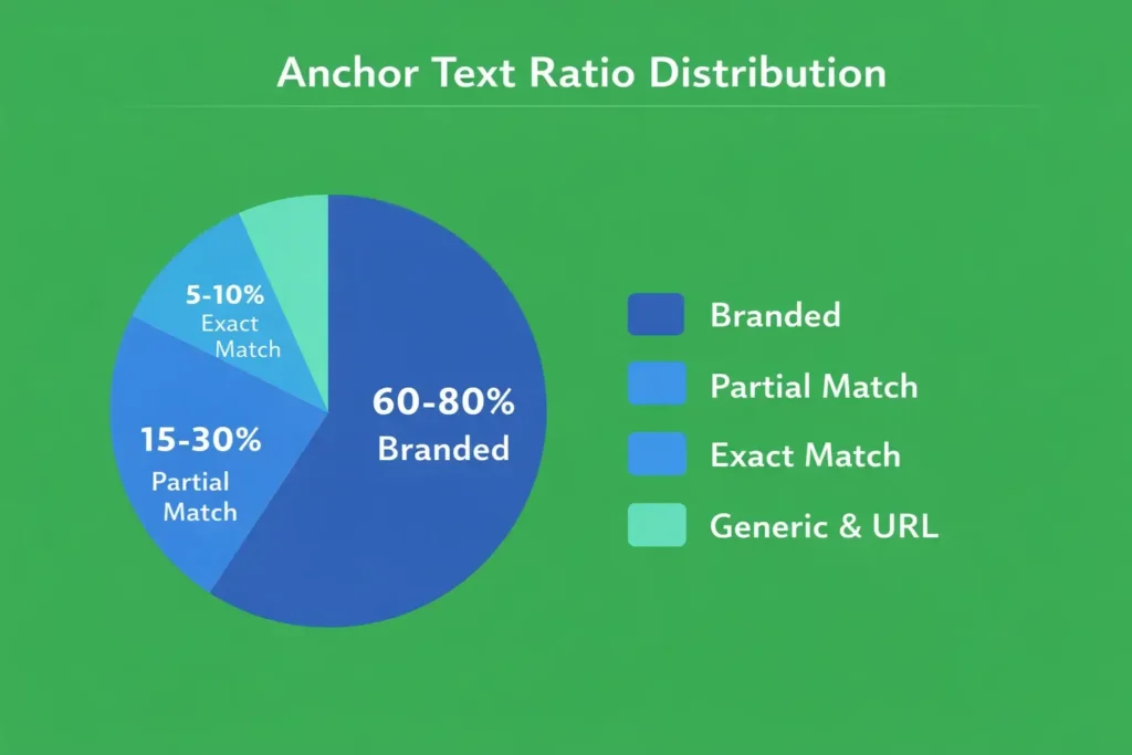 anchor text ratio distribution showing branded partial and exact match percentages for SEO