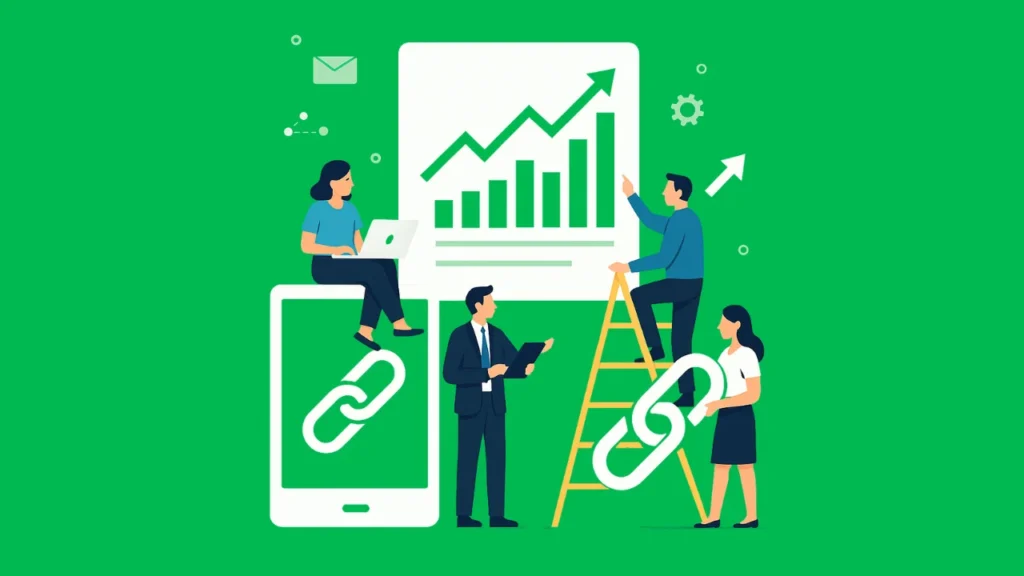 Five-step white label link building process showing research, outreach, content, and reporting flow.
