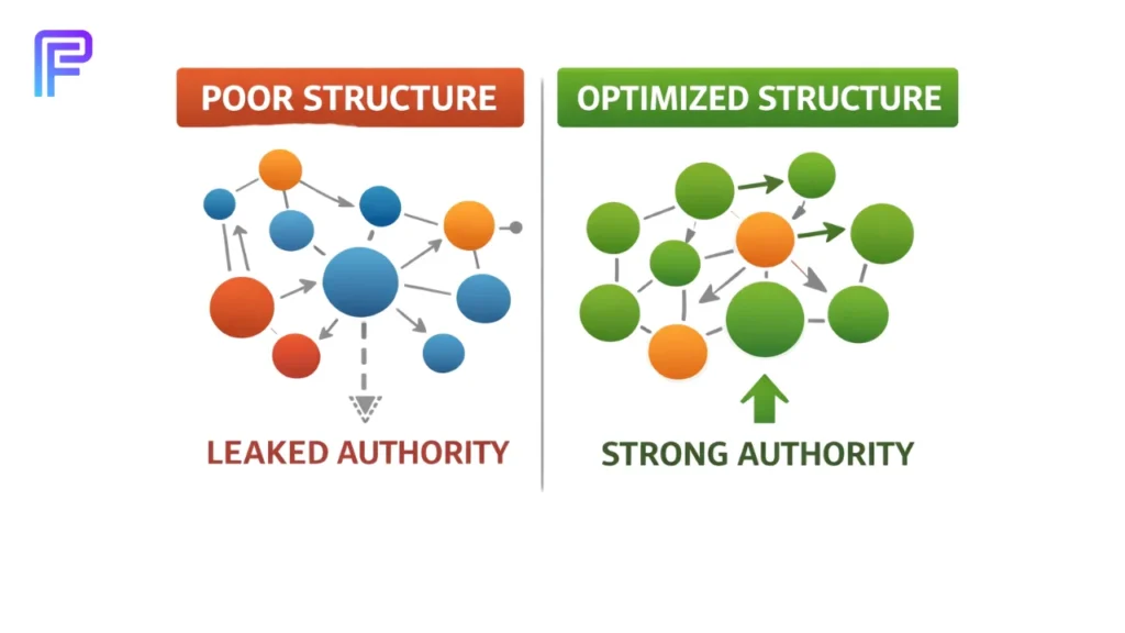 Comparison of poor and optimized link equity distribution