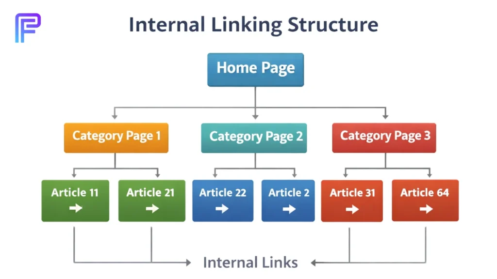Internal linking structure showing authority distribution inside a website