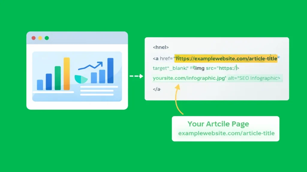 Infographic with HTML embed code snippet generating contextual backlink to content page