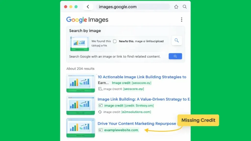 Reverse image search example showing uncredited infographic usage for backlink reclamation